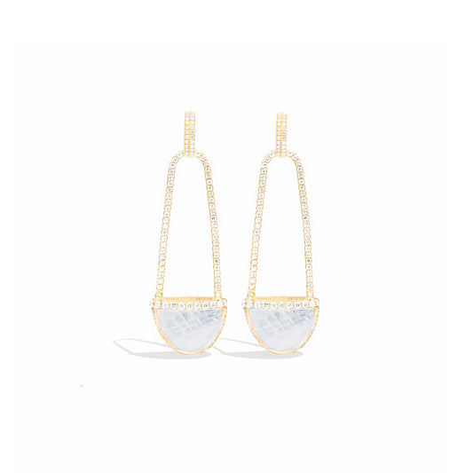 Found Cap Chandelier Earring with Stone - Moonstone & Diamond