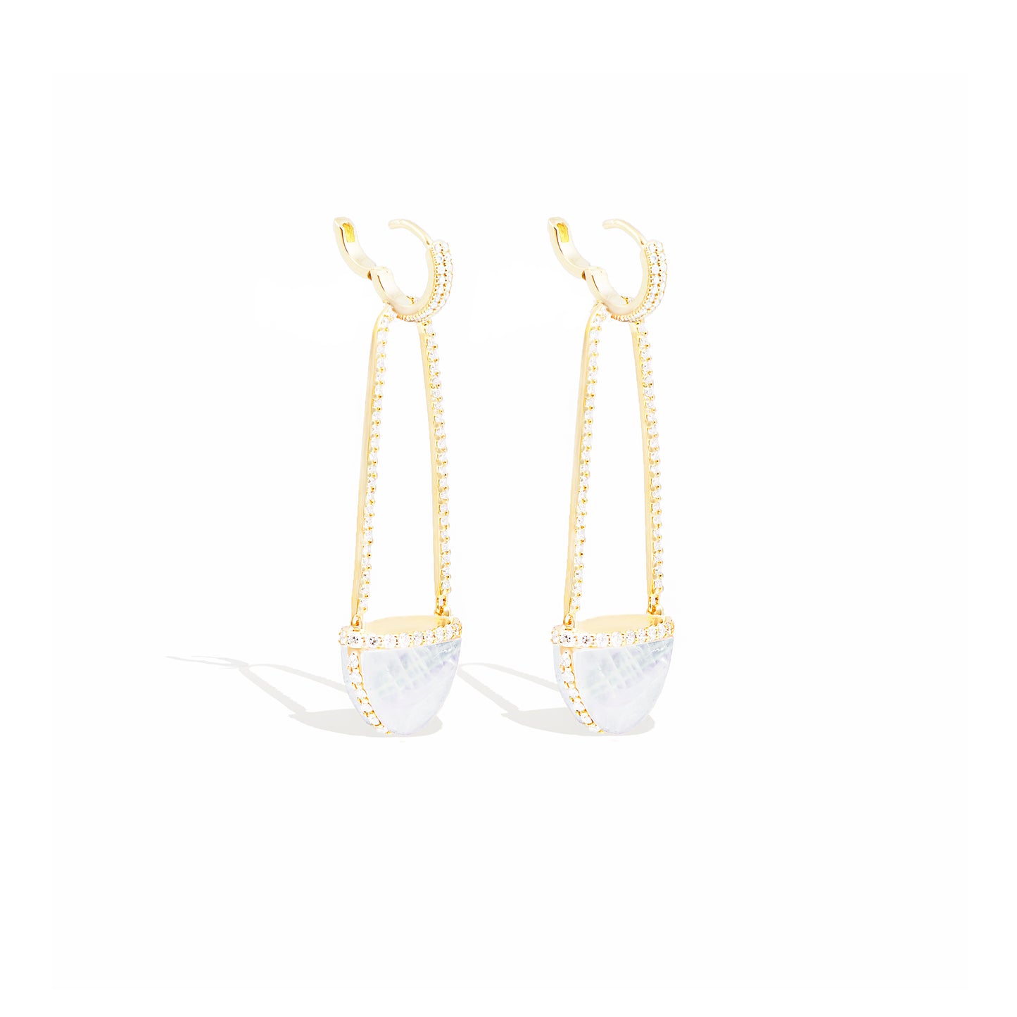 Found Cap Chandelier Earring with Stone - Moonstone & Diamond