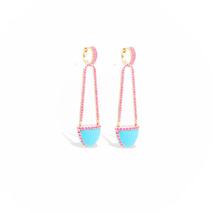 Found Cap Chandelier Earring with Stone - Turquoise & Pink Sapphire