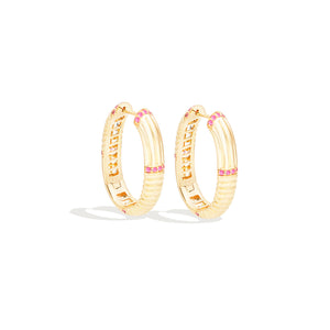 Found Ribbed Oval Hoop Earring - Pink Sapphire