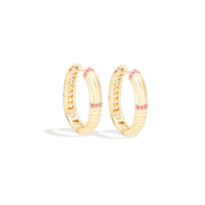 Found Ribbed Oval Hoop Earring - Pink Sapphire