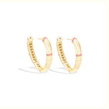 Load image into Gallery viewer, Found Ribbed Oval Hoop Earring - Pink Sapphire
