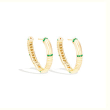 Load image into Gallery viewer, Found Ribbed Oval Hoop Earring - Tsavorite
