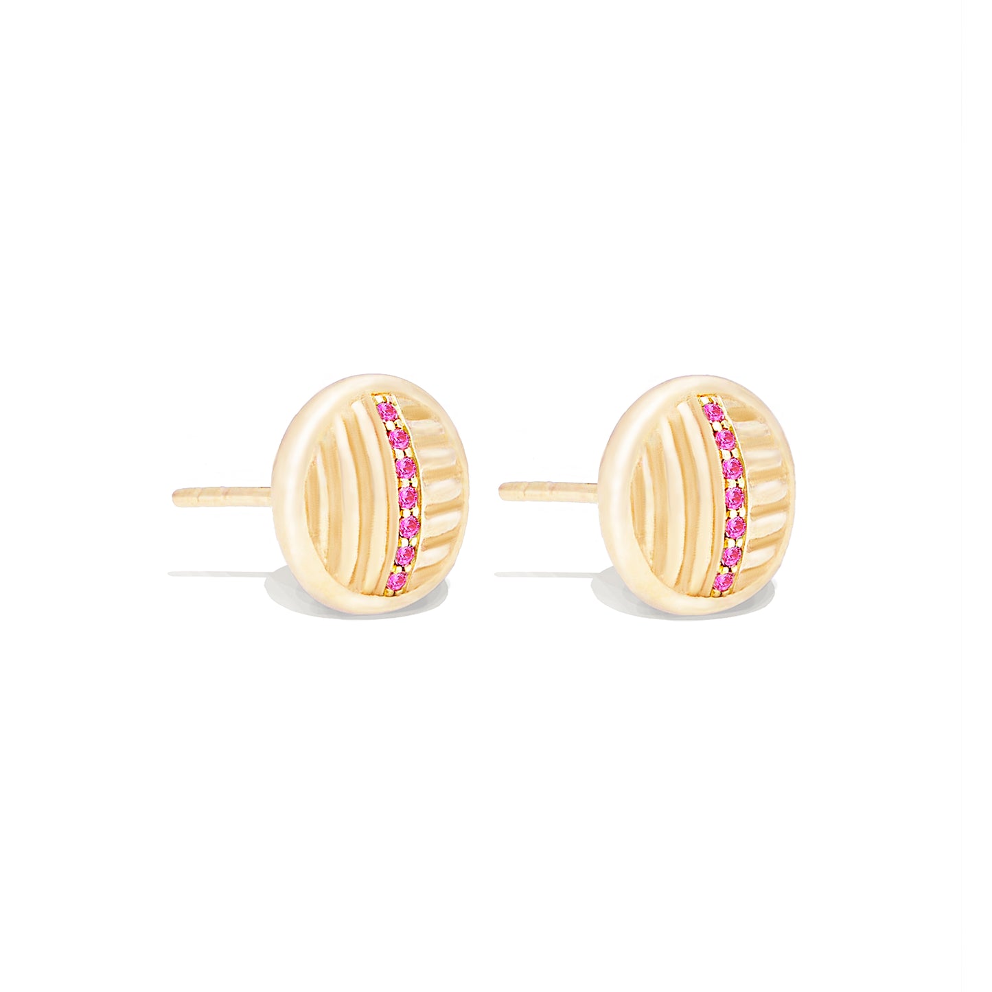 Found Ribbed Stud Earring - Pink Sapphire