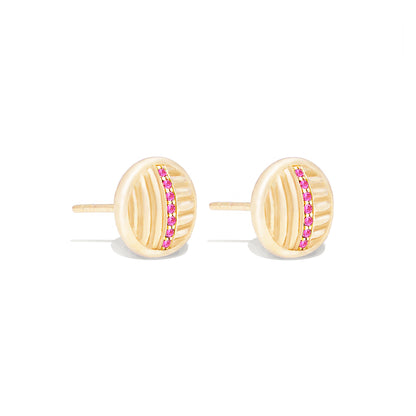 Found Ribbed Stud Earring - Pink Sapphire