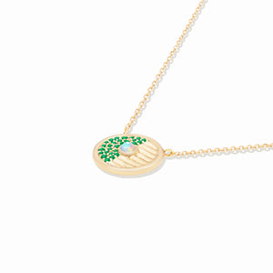 Found Small Disk Pendant Necklace - Tsavorite & Opal