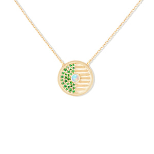 Found Small Disk Pendant Necklace - Tsavorite & Opal