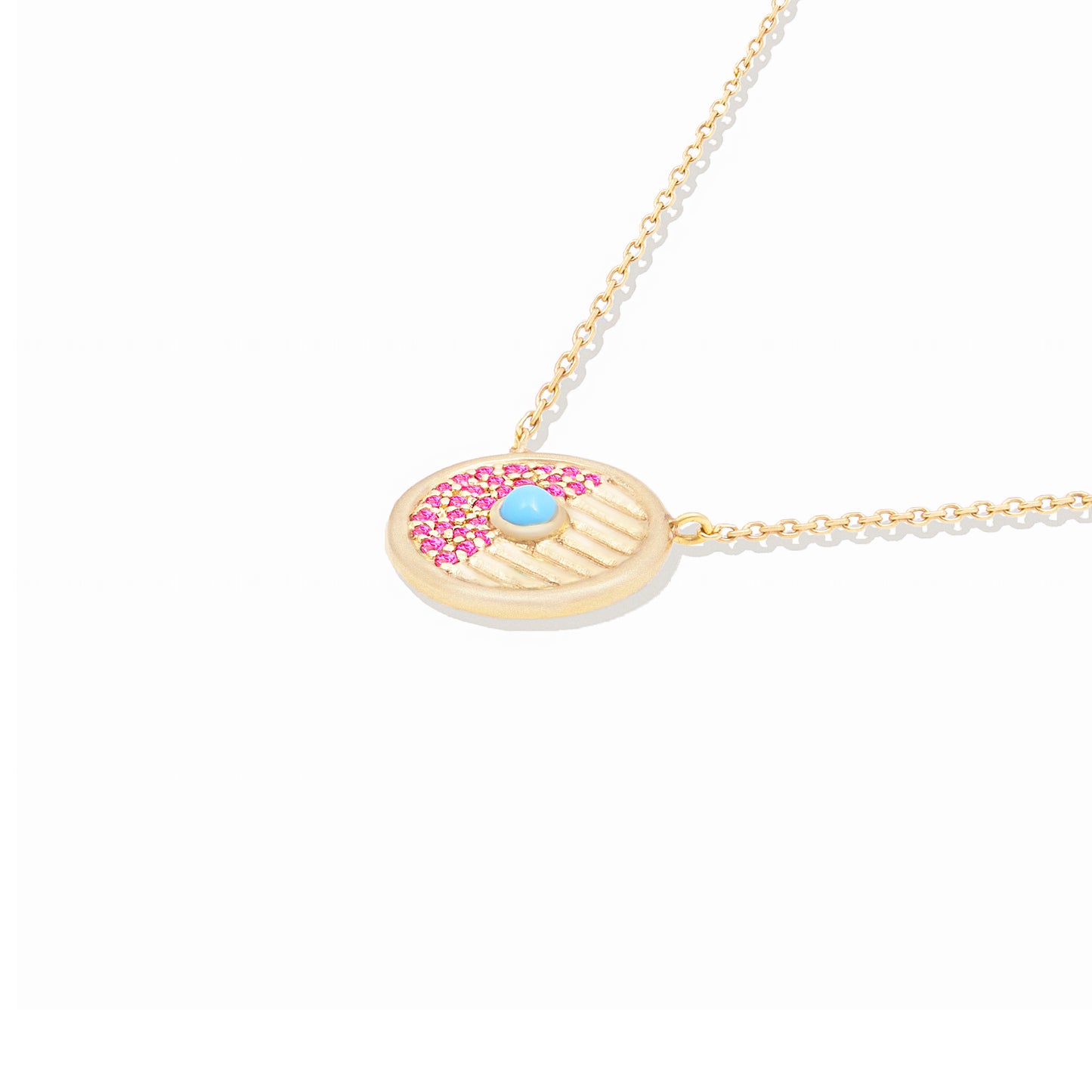 Found Small Disk Pendant Necklace - Pink Sapphire & Turquoise
