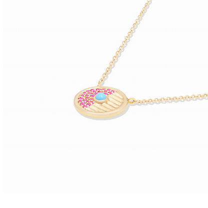 Found Small Disk Pendant Necklace - Pink Sapphire & Turquoise