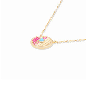 Found Small Disk Pendant Necklace - Pink Sapphire & Turquoise