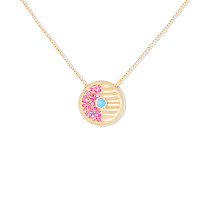 Found Small Disk Pendant Necklace - Pink Sapphire & Turquoise