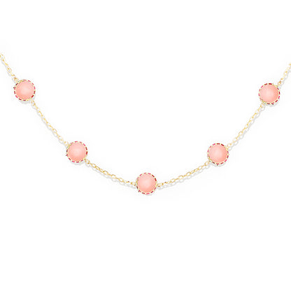 Found Cabochon Station Necklace - Pink Sapphire & Opal