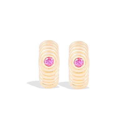 Revel Ribbed Huggie - Pink Sapphire