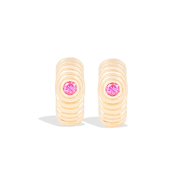 Revel Ribbed Huggie - Pink Sapphire