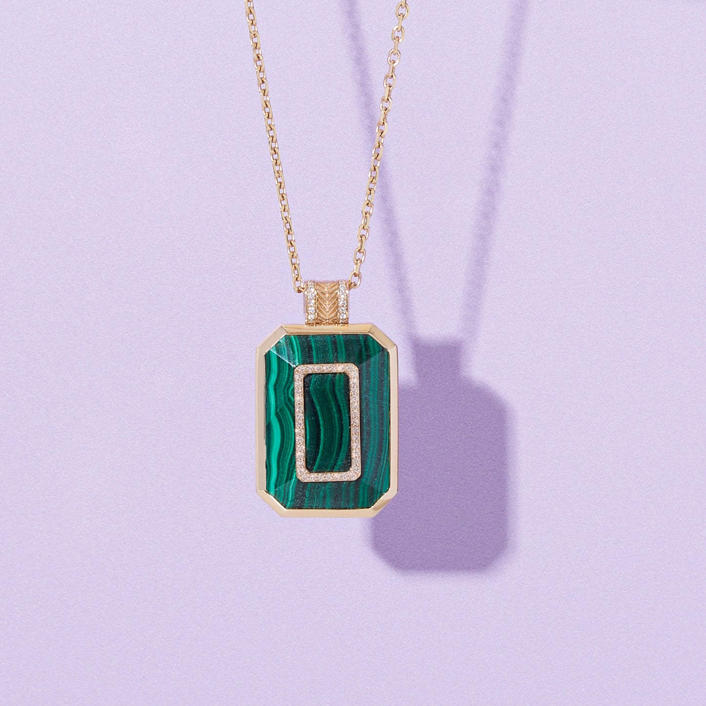 Spark Emerald Cut Pendant Necklace - Malachite & Diamond