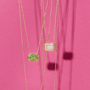 Spark Emerald Cut Charm Necklace - Pink Sapphire