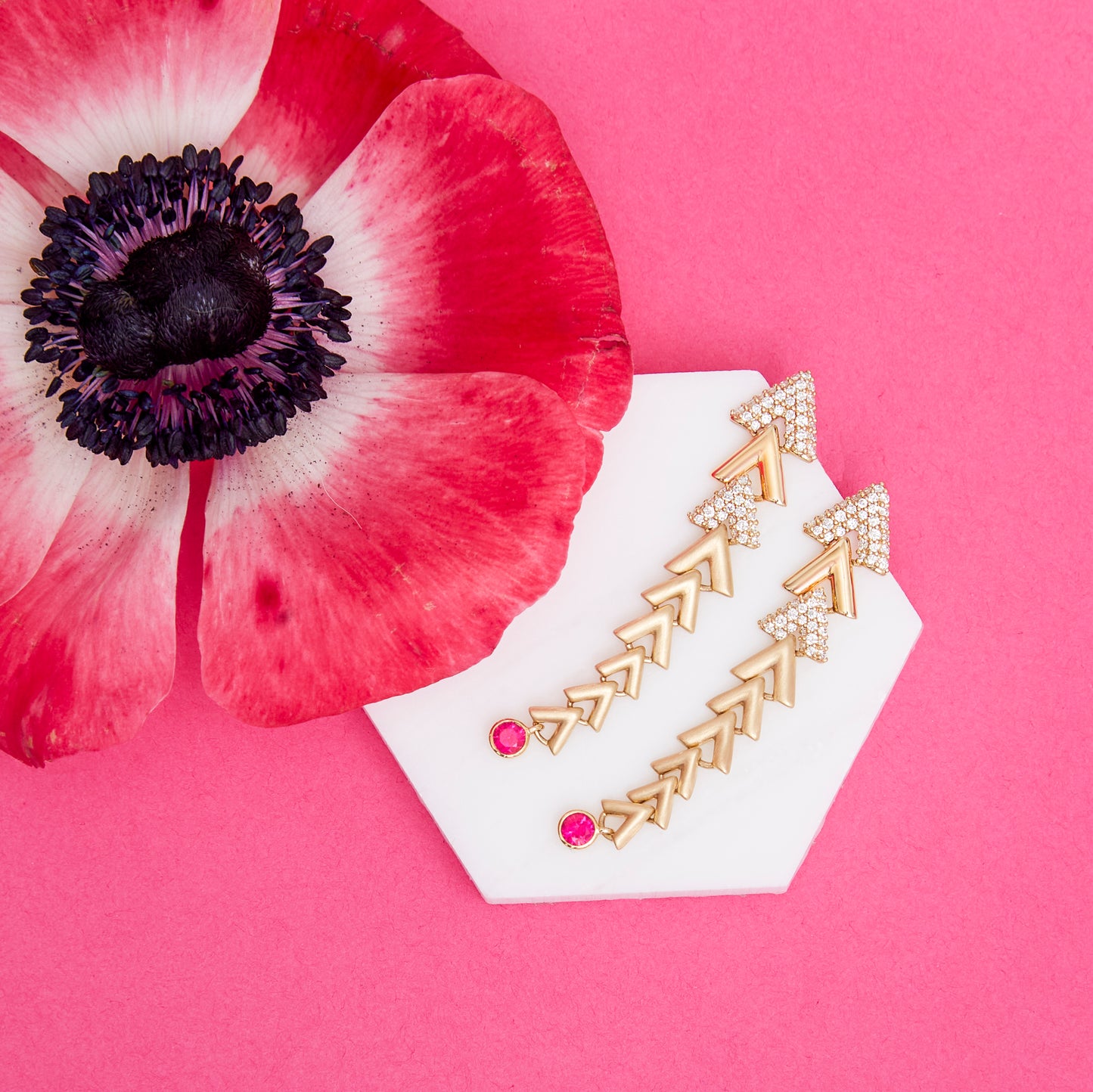 Spark Chevron Link Chandelier Earring - Pink Sapphire