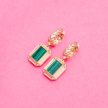 Load image into Gallery viewer, Spark Emerald Cut Drop Huggie - Malachite &amp; Diamond
