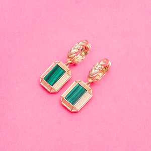 Spark Emerald Cut Drop Huggie - Malachite & Diamond