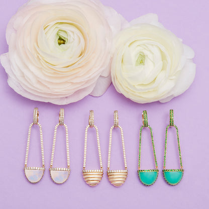 Found Cap Chandelier Earring with Stone - Chrysoprase & Tsavorite