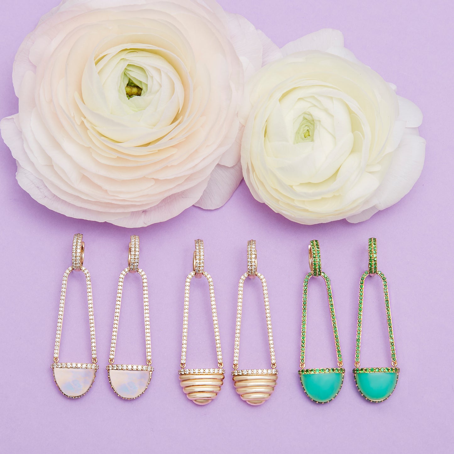 Found Cap Chandelier Earring with Stone - Turquoise & Pink Sapphire