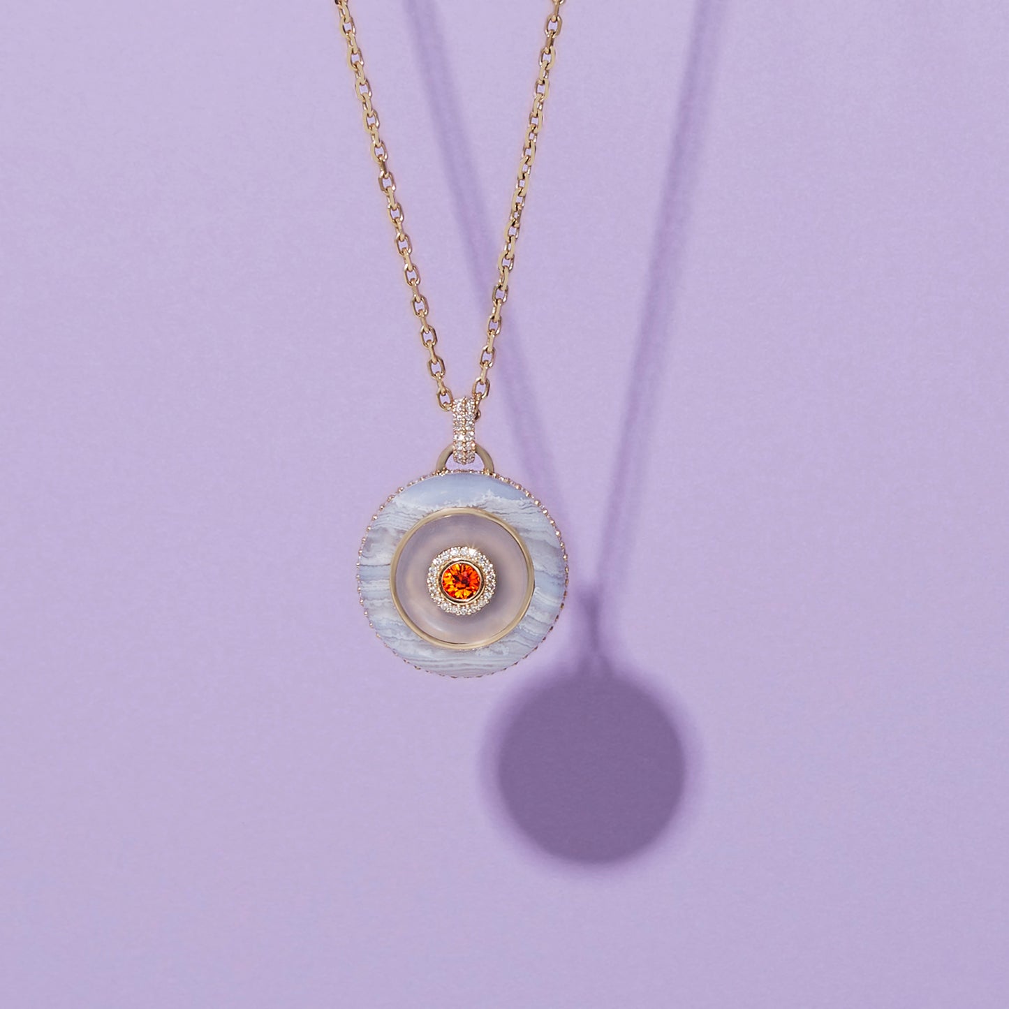 Evolve Stone Inlay Disk Pendant Necklace - Purple/Orange