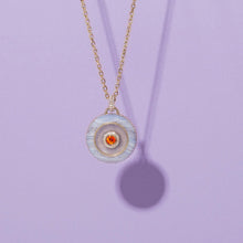 Load image into Gallery viewer, Evolve Stone Inlay Disk Pendant Necklace - Purple/Orange
