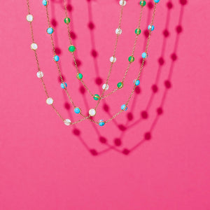 Found Cabochon Station Necklace - Turquoise & Pink Sapphire