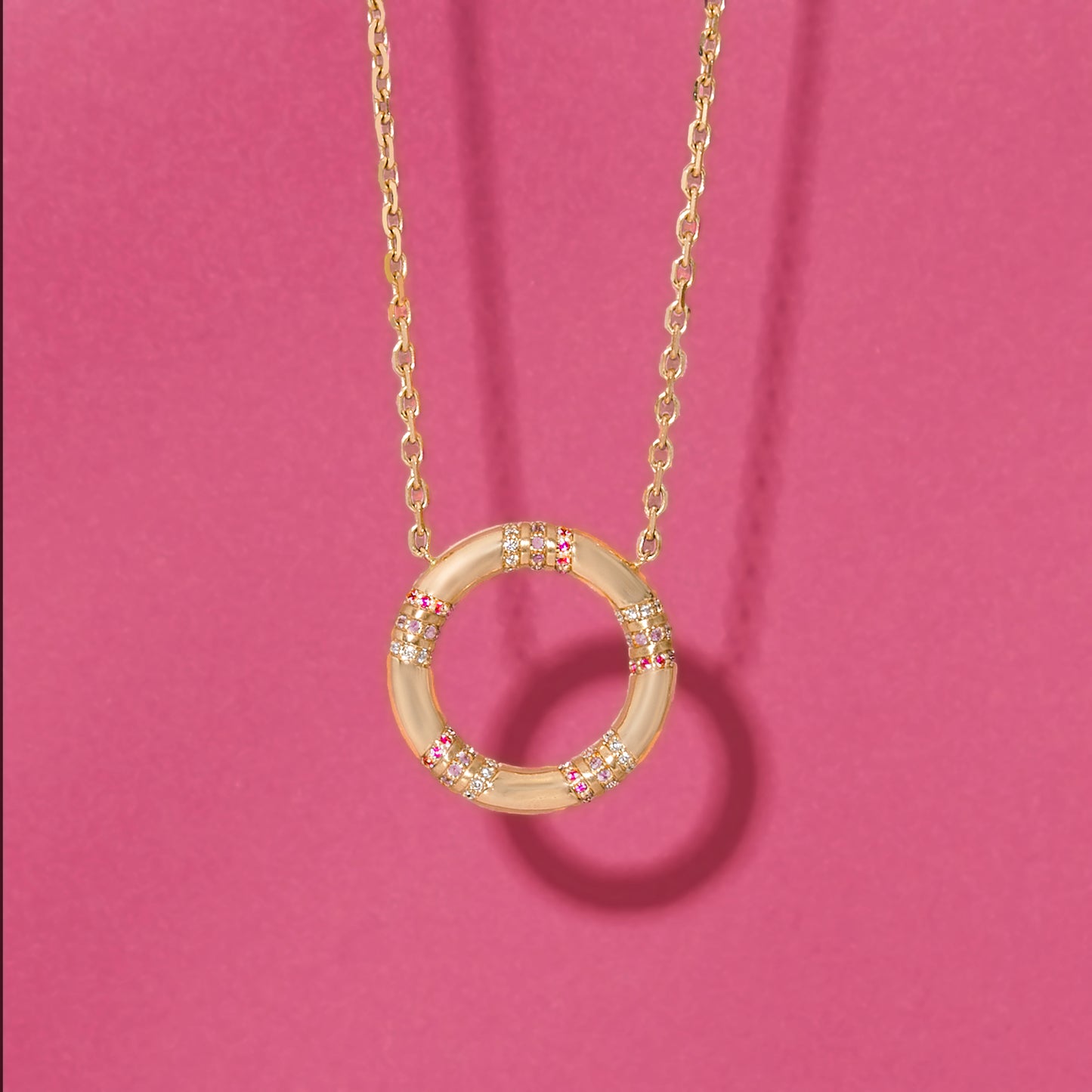 Crew Large Circle Pendant Necklace - Pink Sapphire & Diamond