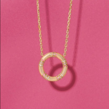 Crew Large Circle Pendant Necklace - Pink Sapphire & Diamond