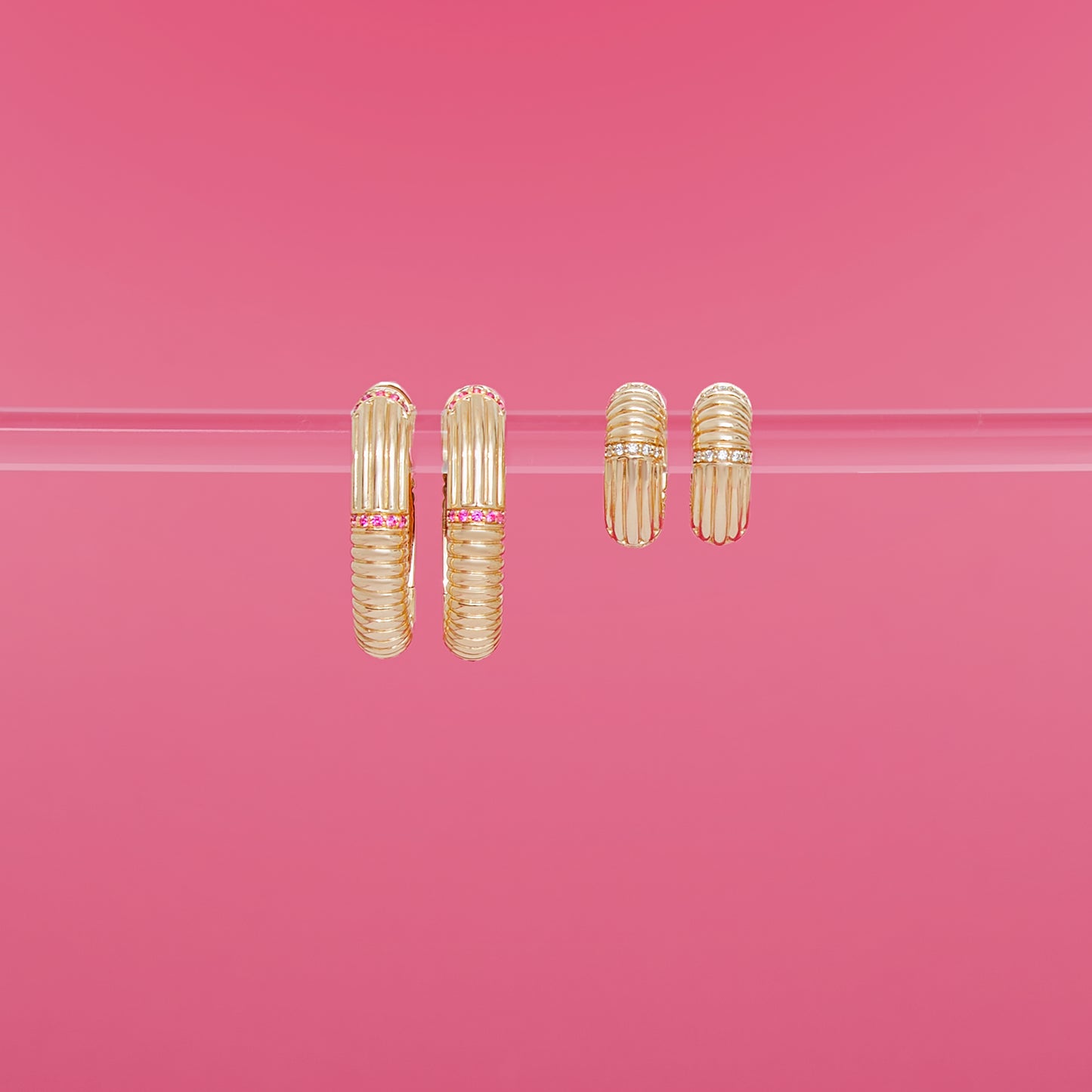 Found Ribbed Huggie - Pink Sapphire