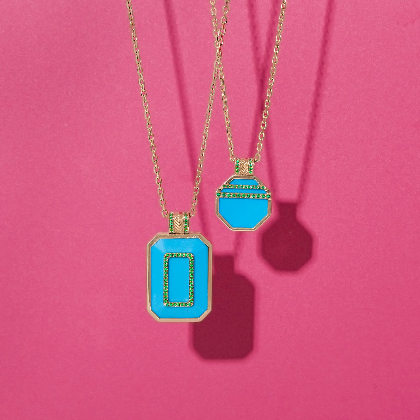 Spark Emerald Cut Pendant Necklace - Turquoise & Emerald