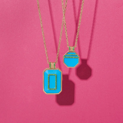 Spark Emerald Cut Pendant Necklace - Turquoise & Emerald