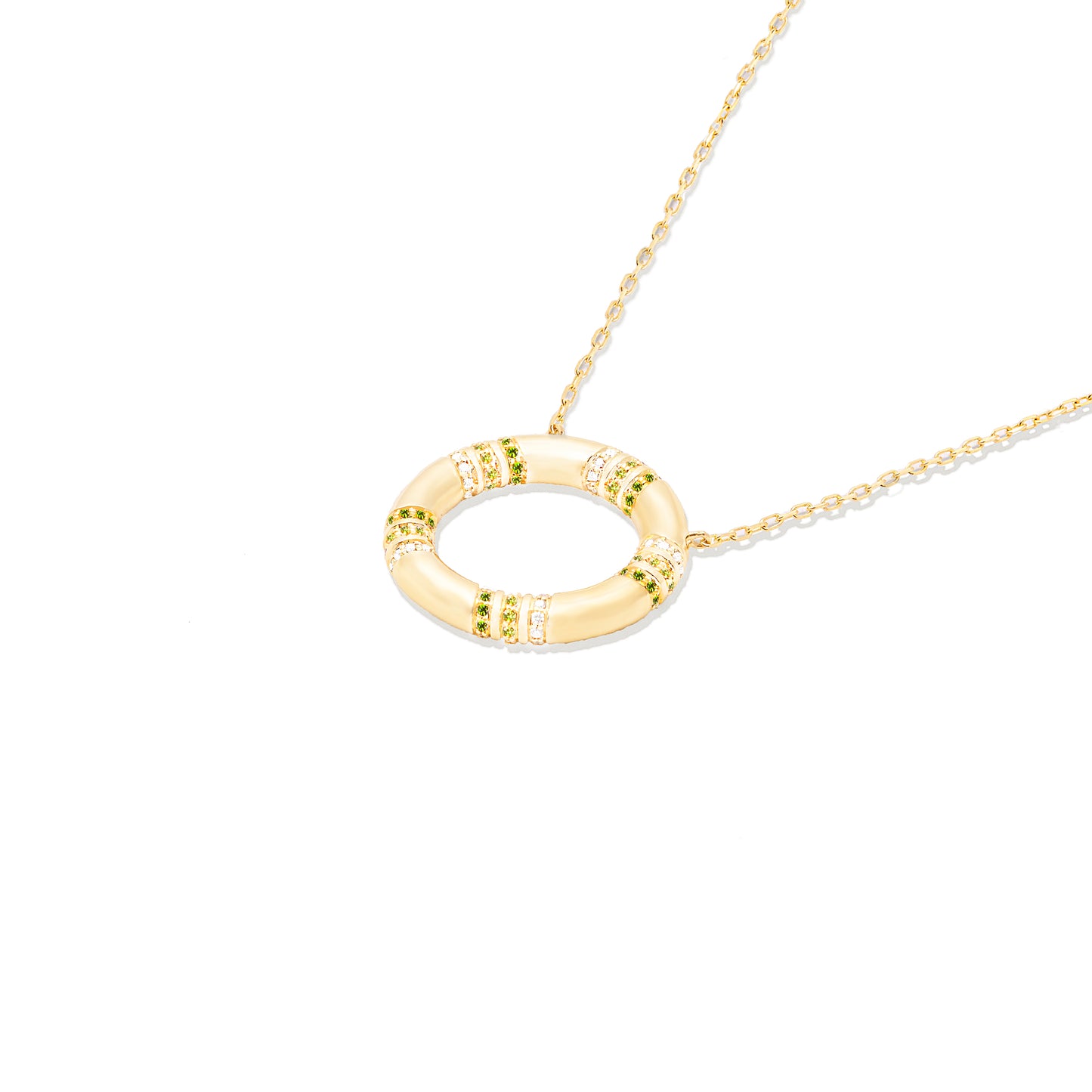 Crew Large Circle Pendant Necklace - Tsavorite & Diamond