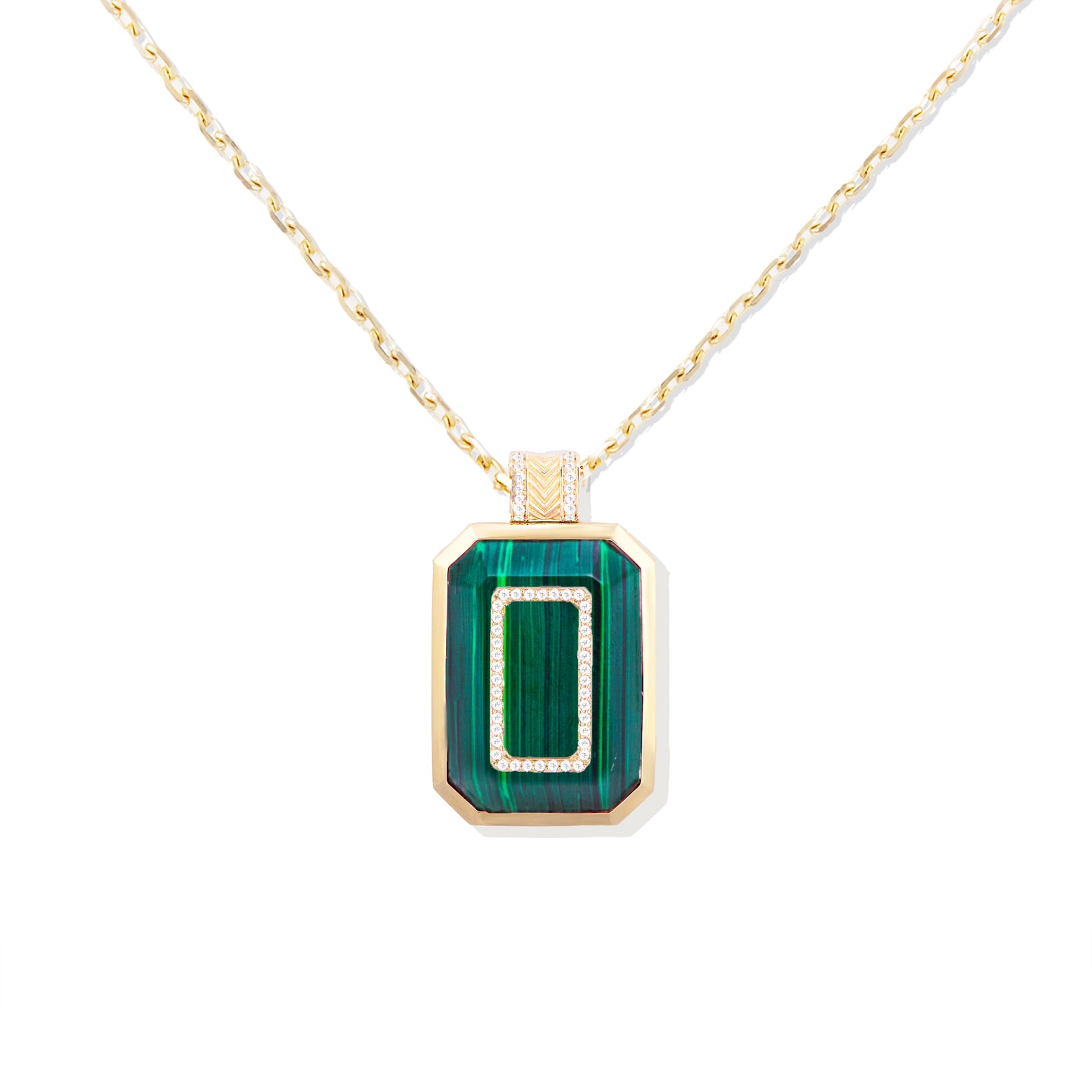 Spark Emerald Cut Pendant Necklace - Malachite & Diamond