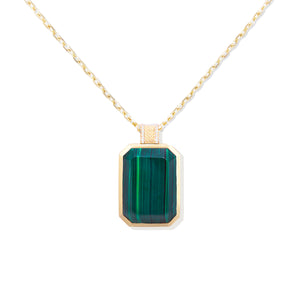 Spark Emerald Cut Pendant Necklace - Malachite & Diamond