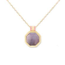 Load image into Gallery viewer, Spark Octagon Pendant Necklace - Black Mother of Pearl &amp; Pink Sapphire
