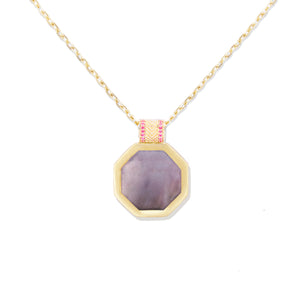 Spark Octagon Pendant Necklace - Black Mother of Pearl & Pink Sapphire