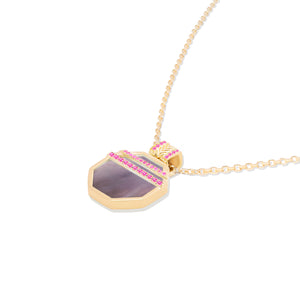 Spark Octagon Pendant Necklace - Black Mother of Pearl & Pink Sapphire
