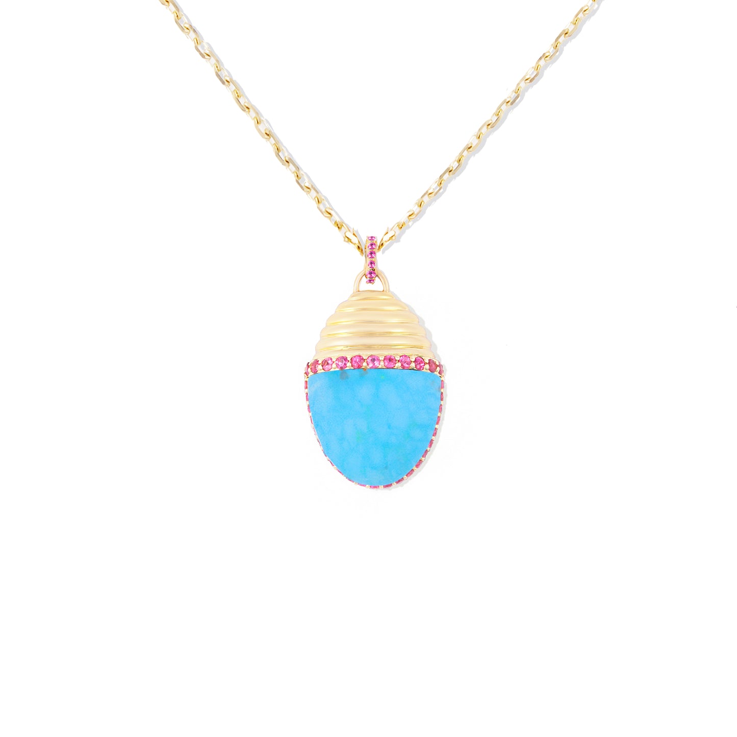 Found Large Cap Pendant Necklace - Turquoise & Pink Sapphire