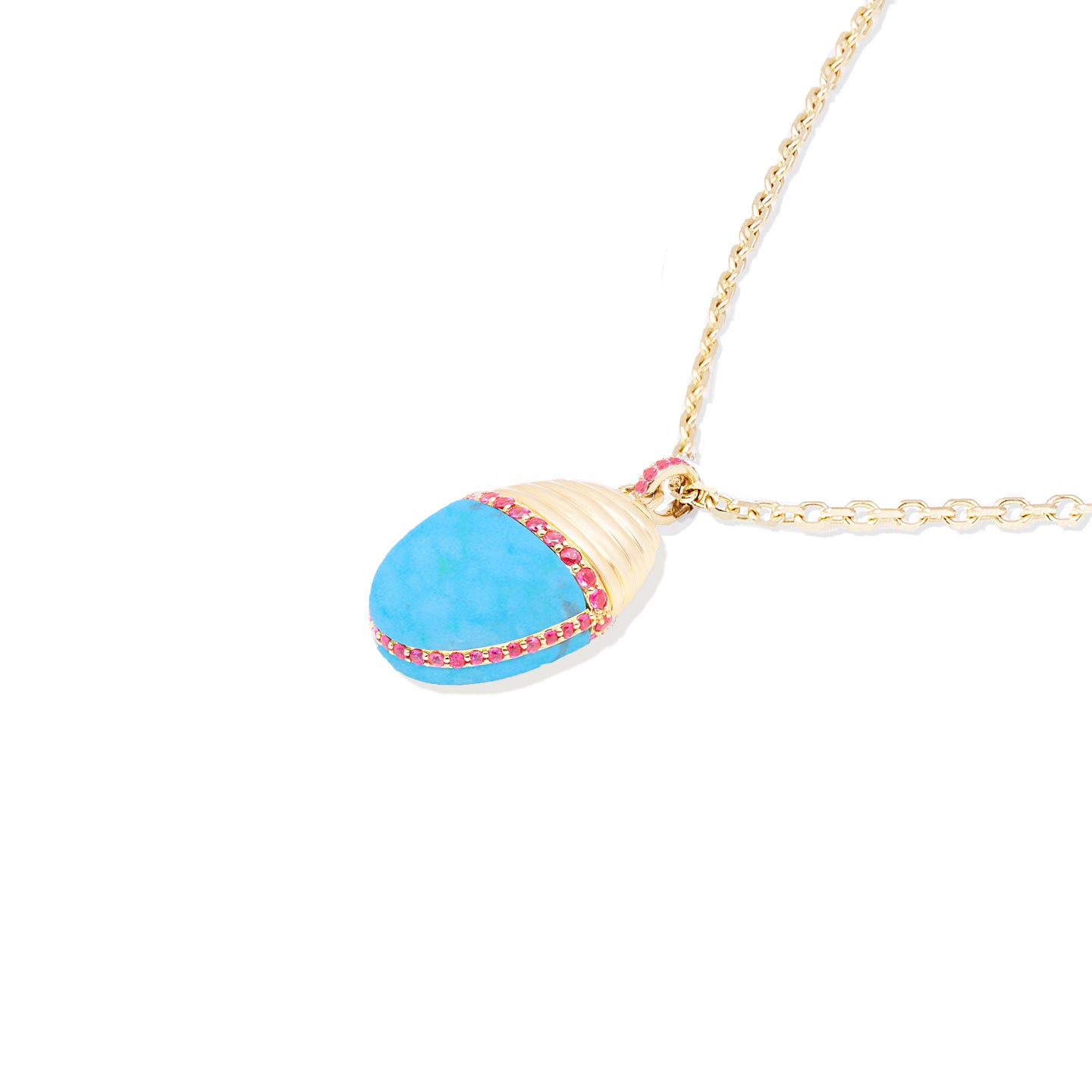 Found Large Cap Pendant Necklace - Turquoise & Pink Sapphire