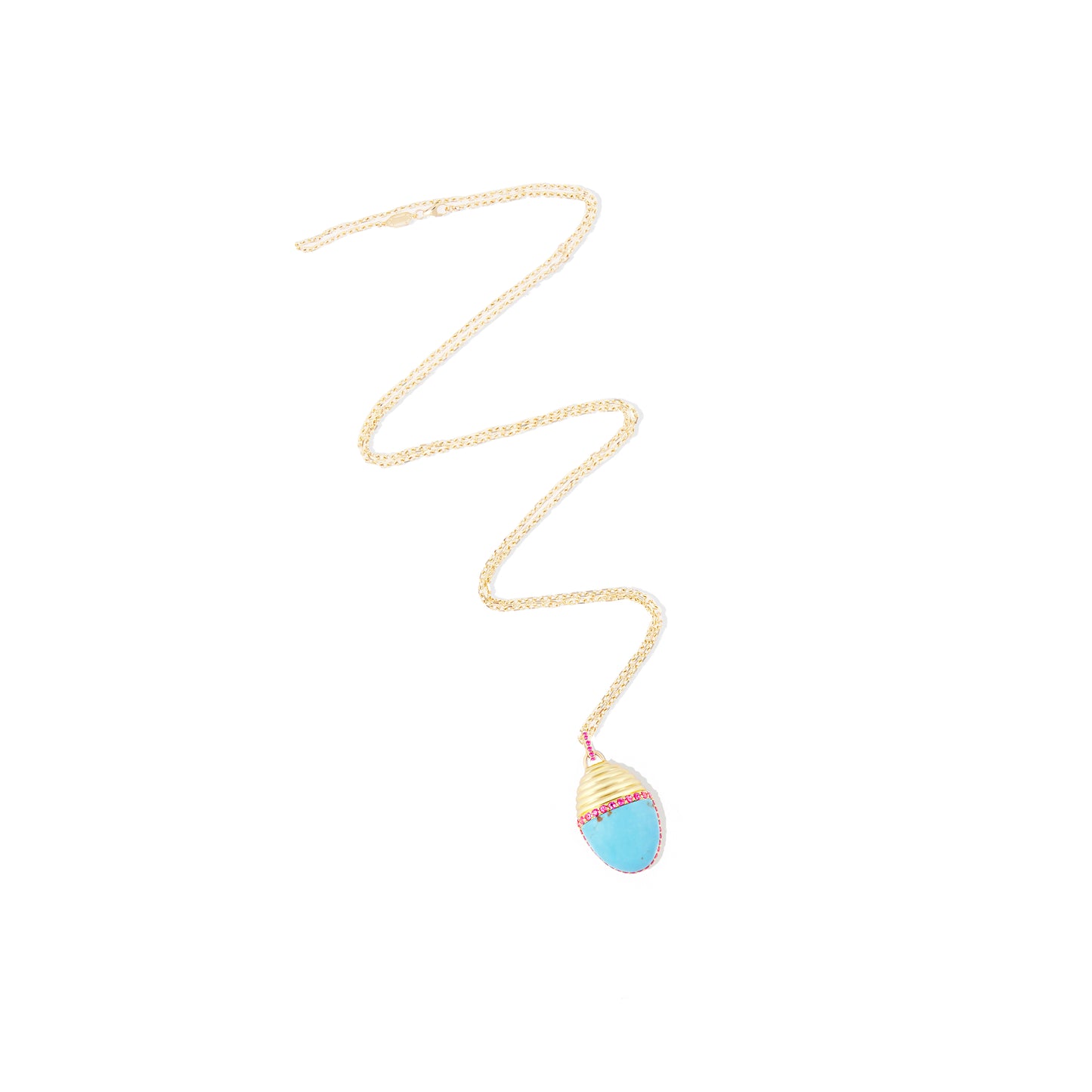 Found Large Cap Pendant Necklace - Turquoise & Pink Sapphire