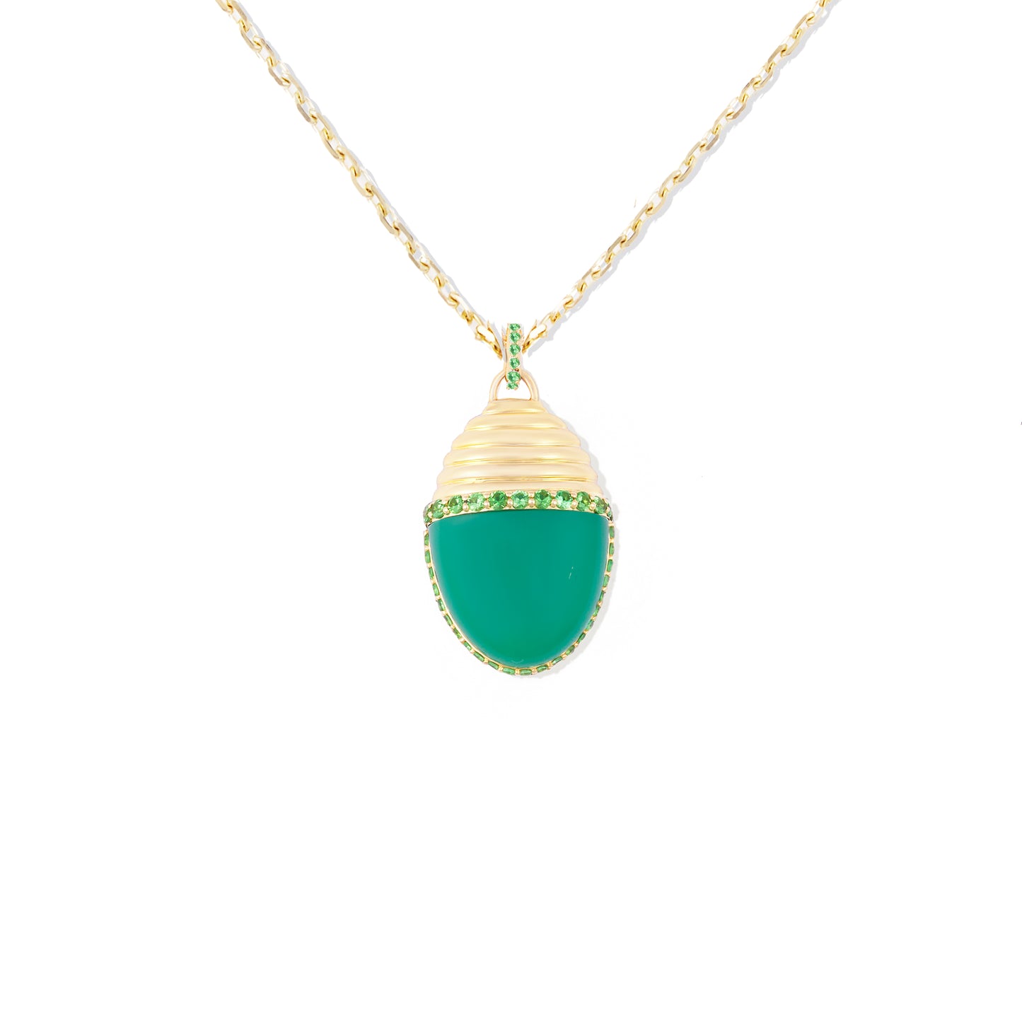 Found Large Cap Pendant Necklace - Chrysoprase & Tsavorite