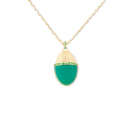 Found Large Cap Pendant Necklace - Chrysoprase & Tsavorite