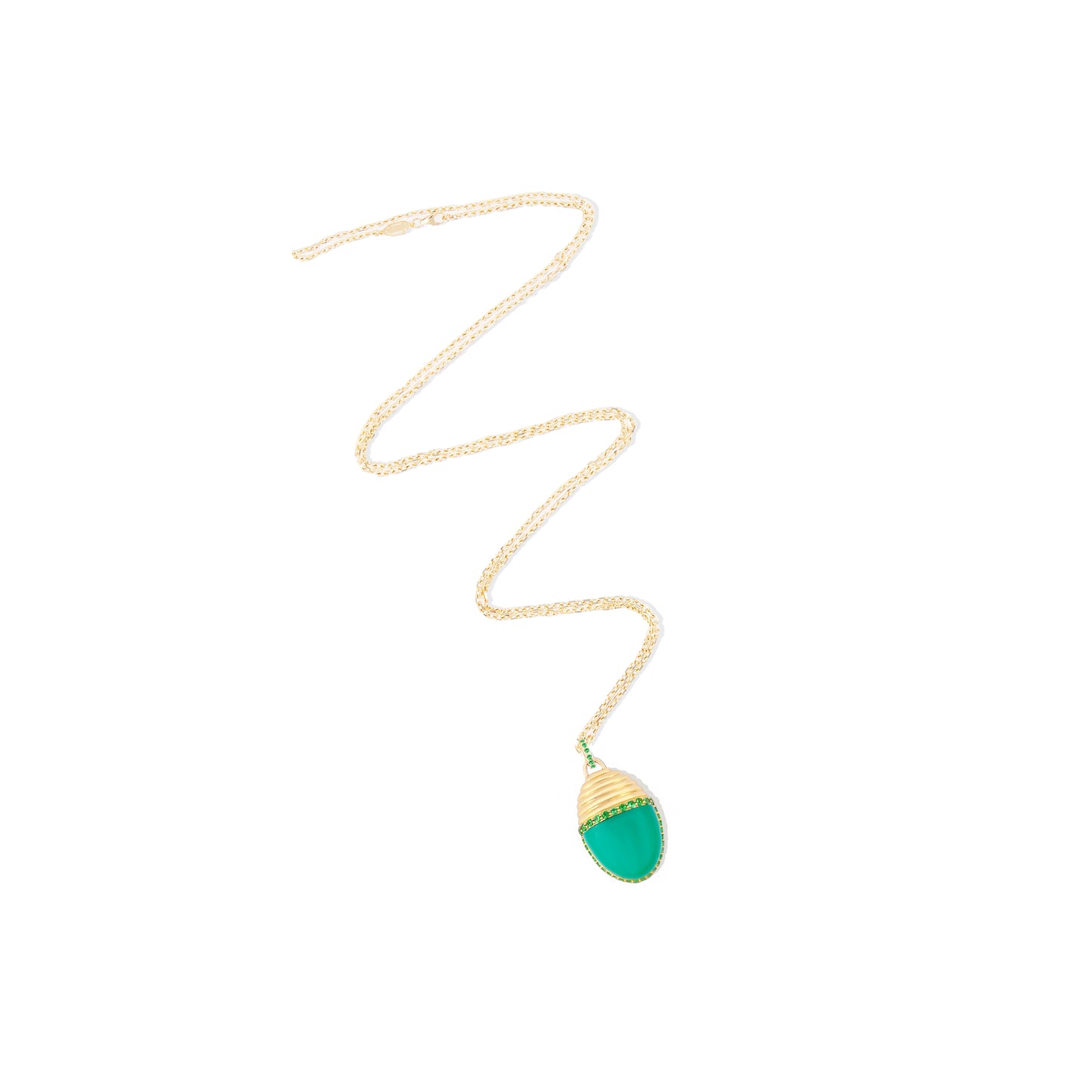 Found Large Cap Pendant Necklace - Chrysoprase & Tsavorite
