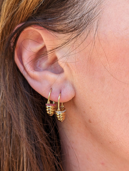 Found Gold Cap Huggie Earring - Pink Sapphire