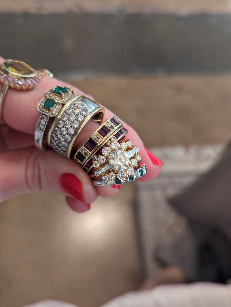 A few of the 'before' pieces we disassembled to use in this client's ring.