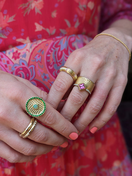 Found Ribbed Cocktail Ring - Turquoise & Pink Sapphire