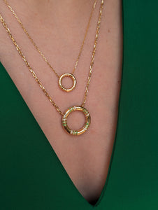 The Crew Large Circle Pendant Necklace - Tsavorite & Diamond