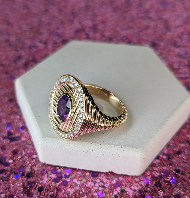 A modern cocktail ring, reimagining a ring she received from her father as a child
